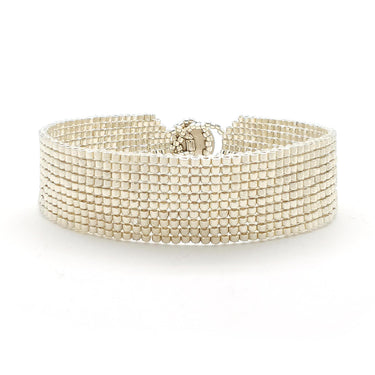 Brazalete Telar Plata Delgado Metálico Plateado